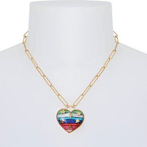 Betsey Johnson Striped Star Print Heart Necklace